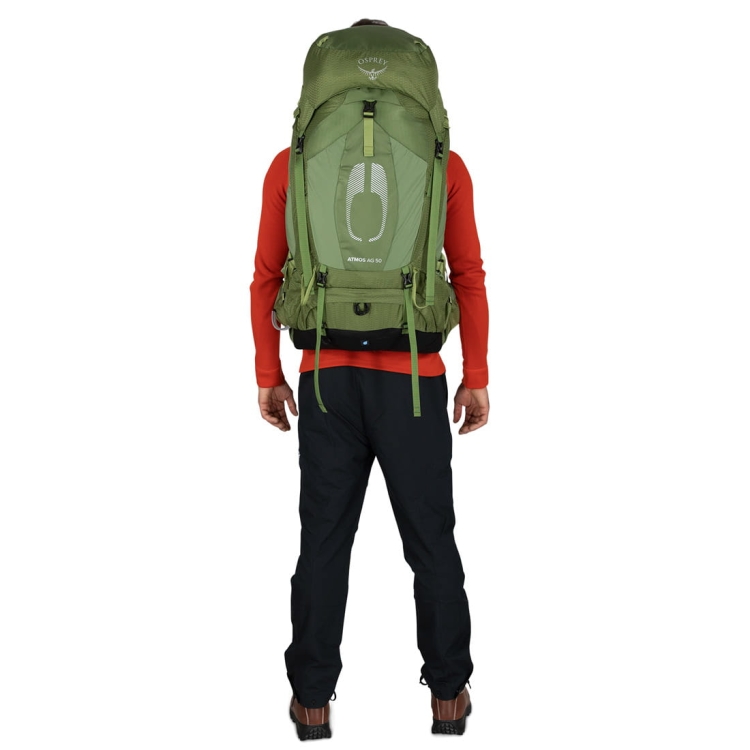 Męski plecak dwukomorowy Osprey Atmos AG 50 S/M - Mythical Green