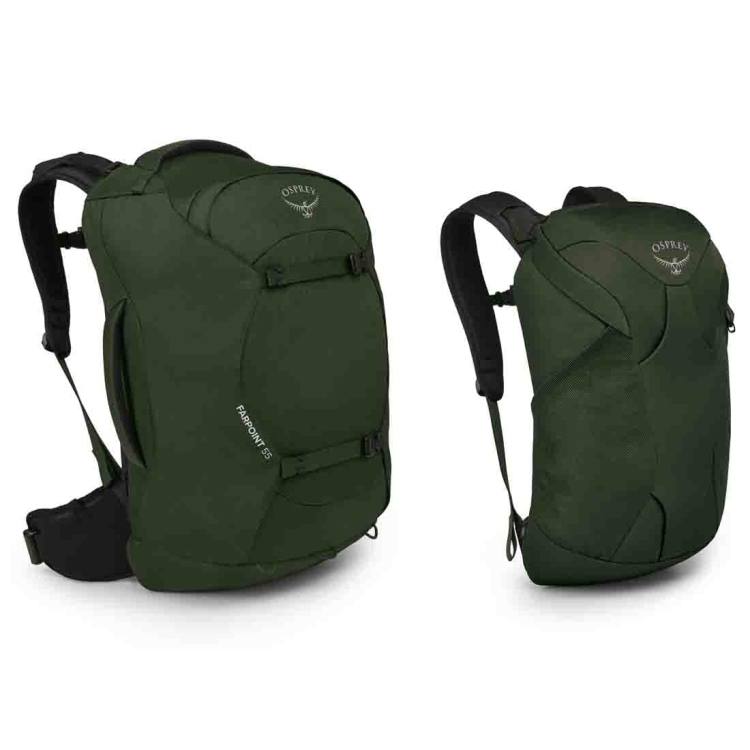 Męski plecak podróżny Osprey Farpoint 55 – Gopher Green