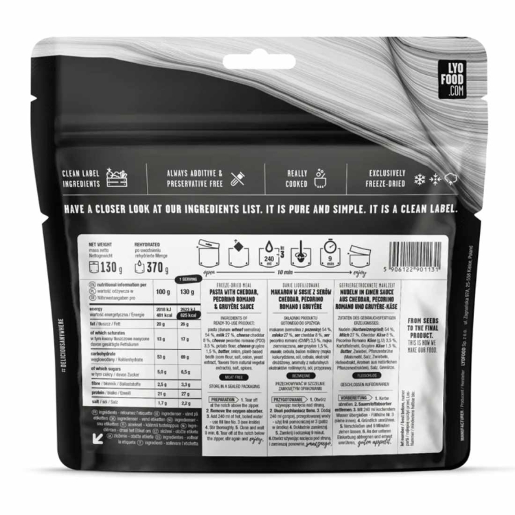 Liofilizowane danie LYOFOOD Mac & cheese – Makaron z serem – 370 g