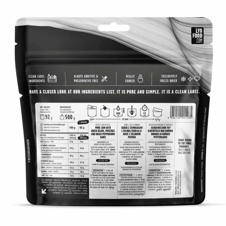 Danie liofilizowane LYOFOOD Schab w zielonym pieprzu – 500 g