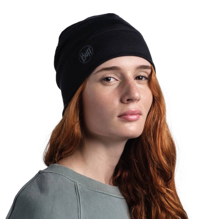 Jednowarstwowa czapka Buff Merino Lightweight Beanie - Solid Black