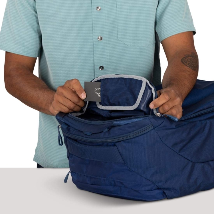 Męski plecak podróżny Osprey Farpoint 40 – Cascade Blue/Torrent Blue