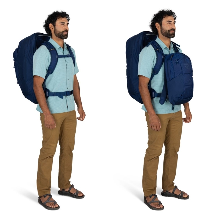 Męski plecak podróżny Osprey Farpoint 70 – Cascade Blue/Torrent Blue