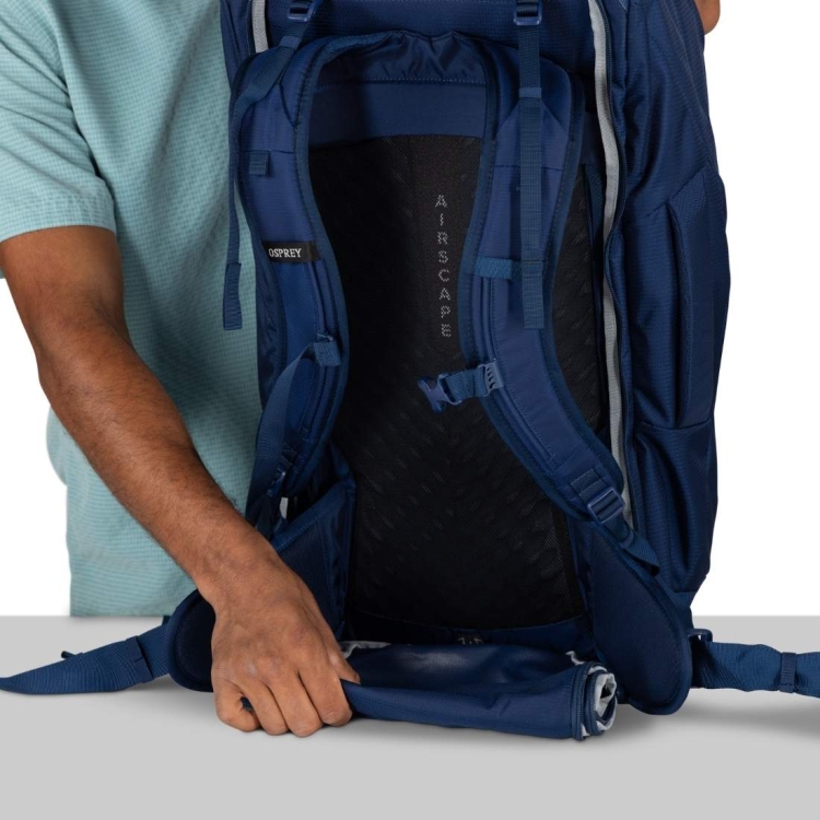 Męski plecak podróżny Osprey Farpoint 70 – Cascade Blue/Torrent Blue