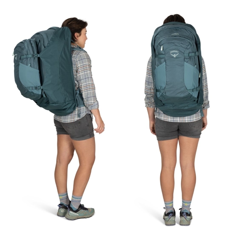 Damski plecak podróżny Osprey Fairview 70 – Cascade Blue/Torrent Blue