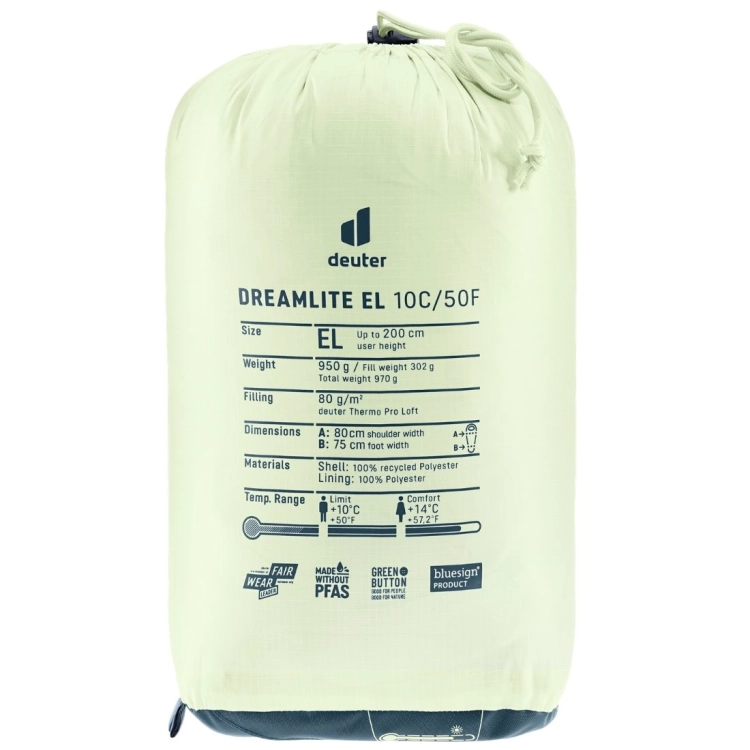 Syntetyczny śpiwór letni dla wysokich Deuter Dreamlite EL +10C/50F – Nautic-Breeze