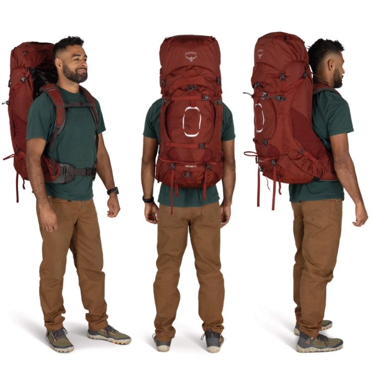 Trekingowy plecak męski Osprey Aether 65 L/XL - Acorn Red